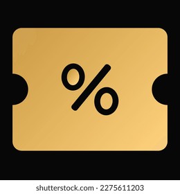 ilustración de cupón de descuento premium, regalo de cupón vectorial, código de barras, billete amarillo con suerte, signo de porcentaje. Ilustración de puntos de bonificación de venta aislada en negro, oferta especial de beneficio, tarjeta de pase.