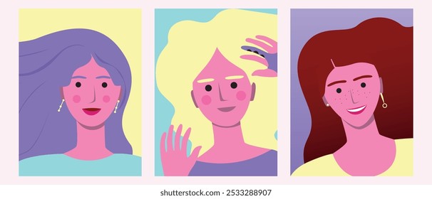 Premium diversas imperfeitas mulheres, aparência diferente de mulheres, ilustração de stock de vetor plano com pessoa deficiente com prótese como perfeitamente imperfeita