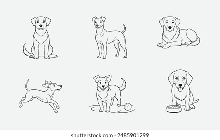 Premium Dog Line Art Vector Set, Exquisite Hand-Drawn Canine Illustrations