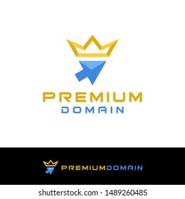 PREMIUM DOMAIN logo design consisting of a crown and mouse cursor. simple, clean, and modern.