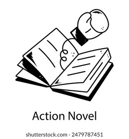 Premium doodle icono de la novela de acción 