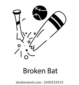 Premium doodle icon of a broken bat 