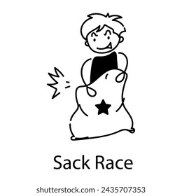 Premium doodle icon depicting sack race 