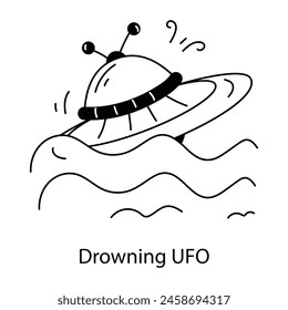 Premium doodle icon of a drowning ufo 