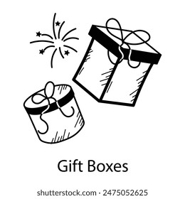 A premium doodle icon of gift boxes 