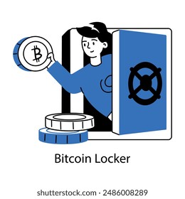 Premium doodle mini illustration of a bitcoin locker 