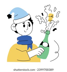 Premium doodle mini illustration of opening champagne 