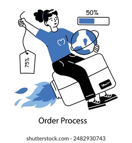 Premium doodle mini ilustración del proceso de pedido 