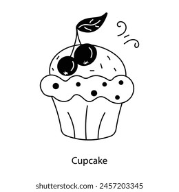 Premium doodle style icon of cupcake 