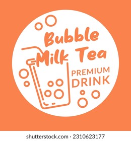 Premium drink for breakfast or lunch, dinner or snack. Bubble milk tea, organic and natural beverage in store or cafe, shop or restaurant. Product logotype, logo or emblem. Vector in flat style