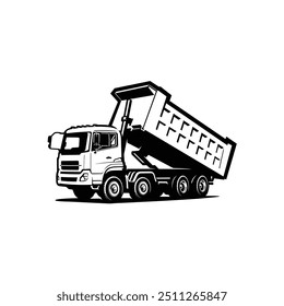 Premium Dump Truck Monochrome Vector. Tipper Truck Silhouette Vector Isolated