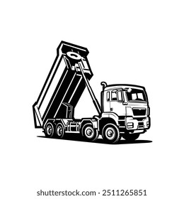 Premium Dump Truck Monochrome Vector. Tipper Truck Silhouette Vector Isolated. Best for Dumpster Trucking and Moving Related Industry