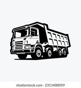 Premium Dump Truck Silhouette Monochrome Vector Art Isolated. Tipper Truck Vector Art Illustration