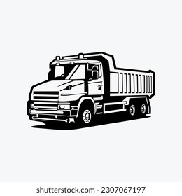 Premium Dump Truck Silhouette Vector Art Isolated. Tipper Truck Monochrome Vector Art Design