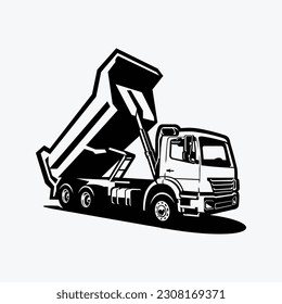 Premium Dump Truck Silhouette Vector Art Isolated. Tipper Truck Monochrome Vector Art Design