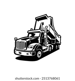 Premium Dump Truck Silhouette Vector. Tipper Truck Monochrome Vector Isolated. Best  for Trucking and Freight Related Industry