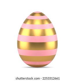 Premium Easter egg pink golden striped ornamental religious holiday treat decorative design front view realistic 3d icon vector illustration. Expensive protein meal candy sweet delicious art eggshell