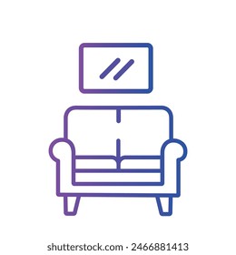 Premium editierbare Strichsymbole eines Sofas und Fernsehers, ideal für Logos, mobile App, Online-Shops und Websites. Das minimalistische flache Design mit einem Gradienten verleiht jedem Projekt einen modernen Touch.