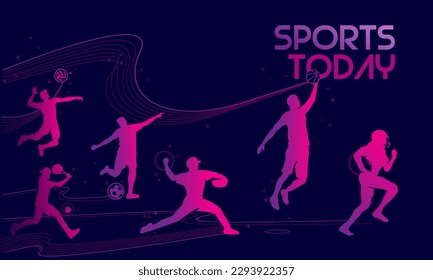 Premium editable vector design of various sports players with futuristic line background best for any digital and print graphic resources