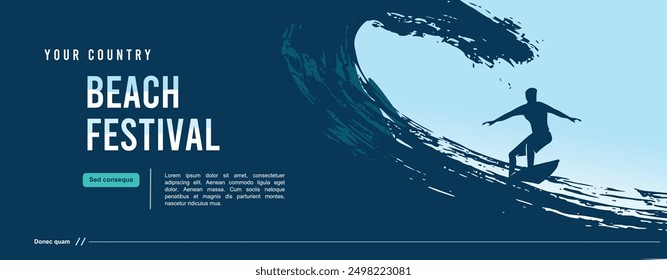 Premium editable vector file of fabulous beach surfer with beautiful wave scene in the background best for your digital design and print mockup