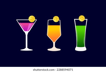 Premium editable vector file of fresh colorful cocktail or juice drink with pickleball as an accent best for your digital print and print mockup