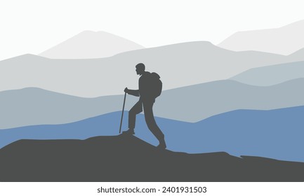 Premium editable vector file of hiking activity in the good afternoon mountain scene best for your digital design and print mockup