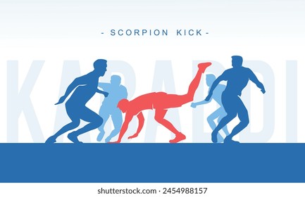 Premium editable vector file of kabaddi player in a game performs scorpion kick best for your digital and print mockup