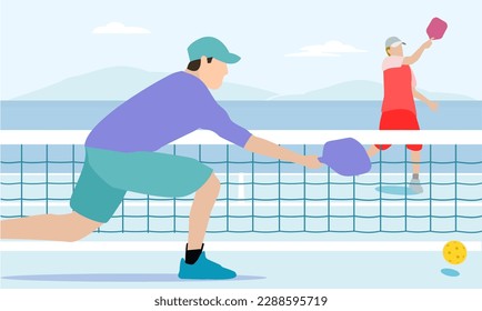 Premium editable vector of pickleball players in a match best for your digital design and graphic mockup	