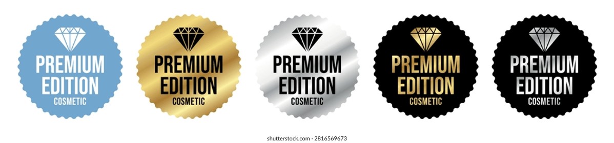 Premium Edition Cosmetic Badge Set with Luxury Gold Silver Black and Blue Product Quality Labels