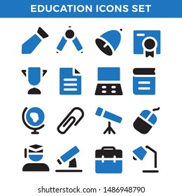 Premium Education Icons Set Flat Design Blue Color Concept