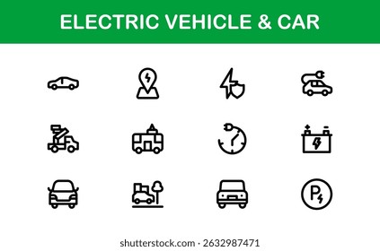 Premium Electric Vehicle and Car Icon Set for Apps, Websites, Automotive Projects, and Sustainable Mobility Designs | High-Quality Vector Graphics