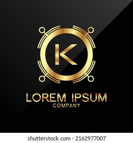 Premium Elegance Gold Letra inicial Tipo K Símbolo de logotipo Icono tecnología de lujo comercio criptograma 