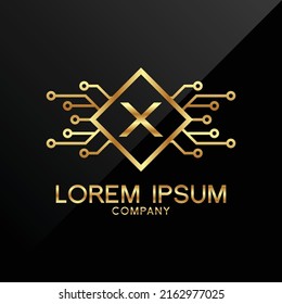 Premium Elegance Gold Letra inicial Tipo X Símbolo de logotipo Icono tecnología de lujo comercio criptograma 
