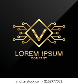 Premium Elegance Gold Initial Letter V Type Logo Sign Symbol Icon luxury technology trading tech crypto monogram 