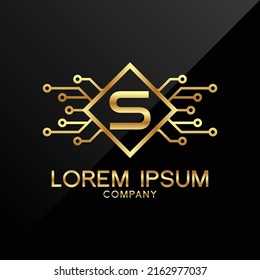 Premium Elegance Gold Initial Letter S Type Logo Symbol Symbol Symbol Symbol Luxus Technologie Handel Technologie Krypto Monogramm 