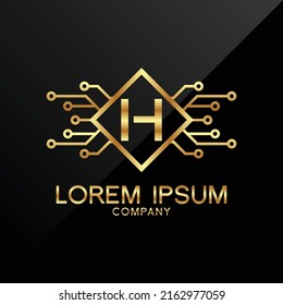 Premium Elegance Gold Letra inicial Tipo H Símbolo de logotipo Icono tecnología de lujo comercio criptograma 