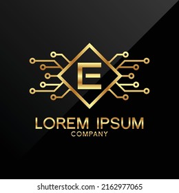 Premium Elegance Gold Letra inicial Tipo E Símbolo de logotipo Icono tecnología de lujo comercio criptograma 