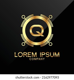 Premium Elegance Gold Letra inicial Q Tipo Símbolo de logotipo Icono tecnología de lujo comercio criptograma 