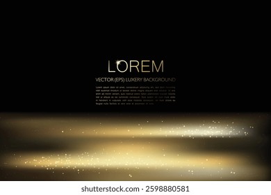 Premium elegant dark background, Rectangle with smooth golden transition, different shades of gold and gold bokeh stardust for presentations, greetings and advertising. Vector, EPS, editable elements