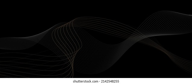 Premium elegant design with golden line pattern on black background. Vector horizontal template for web banner, invitation, luxury flyer, business voucher, gift certificate.