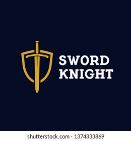 premium elegant linear sword and shield logo design vector template illustration. universal brand template. 