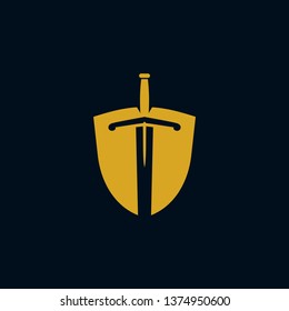 premium elegant sword and shield logo design vector template illustration. universal brand template. 
