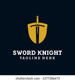 premium elegant sword and shield logo design vector. heraldic knight sword shield symbol icon