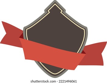 Premium emblem template. Shield shape badge with red ribbon