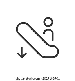 Premium escalator down line icon for app, web and UI. Vector stroke sign isolated on a white background. Outline icon of escalator down in trendy style.