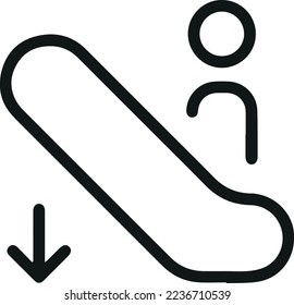 Premium escalator down line icon for app, web and UI. Vector stroke sign isolated on a white background. Outline icon of escalator down in trendy style.