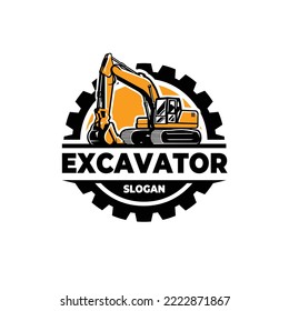 Premium Excavator Logo Emblem, Circle Badge, Vector  Isolated Template Set