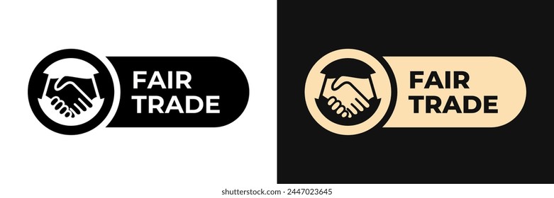 Premium Fair Trade label vector design for your company. Business partnership deal icon gold illustration, logo, symbol, sign, stamp, tag, emblem, mark or seal for package. Handshake sticker.