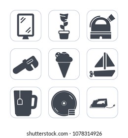 Premium fill icons set on white background . Such as boat, white, interior, ship, iron, billboard, street, ice, telescope, tea, work, sweet, banner, hammer, green, food, plant, sign, electric, cd