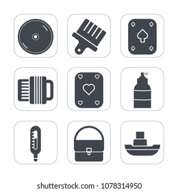 Premium fill icons set on white background . Such as black, art, spray, poker, bag, play, fashion, brush, stroke, paint, casino, white, cd, ship, disc, celsius, female, meteorology, drawing, musical